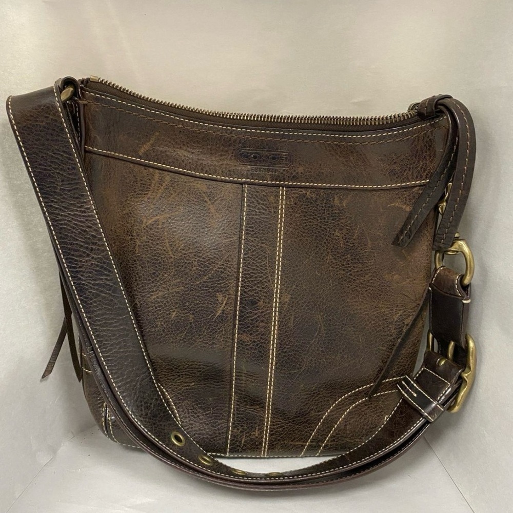 Coach Brown Leather Messenger Bag with Adjustable Strap